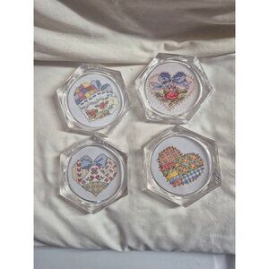 Handmade Cross Stitch Heart Patchwork Coasters Crafted With Love & Tiny Stitches